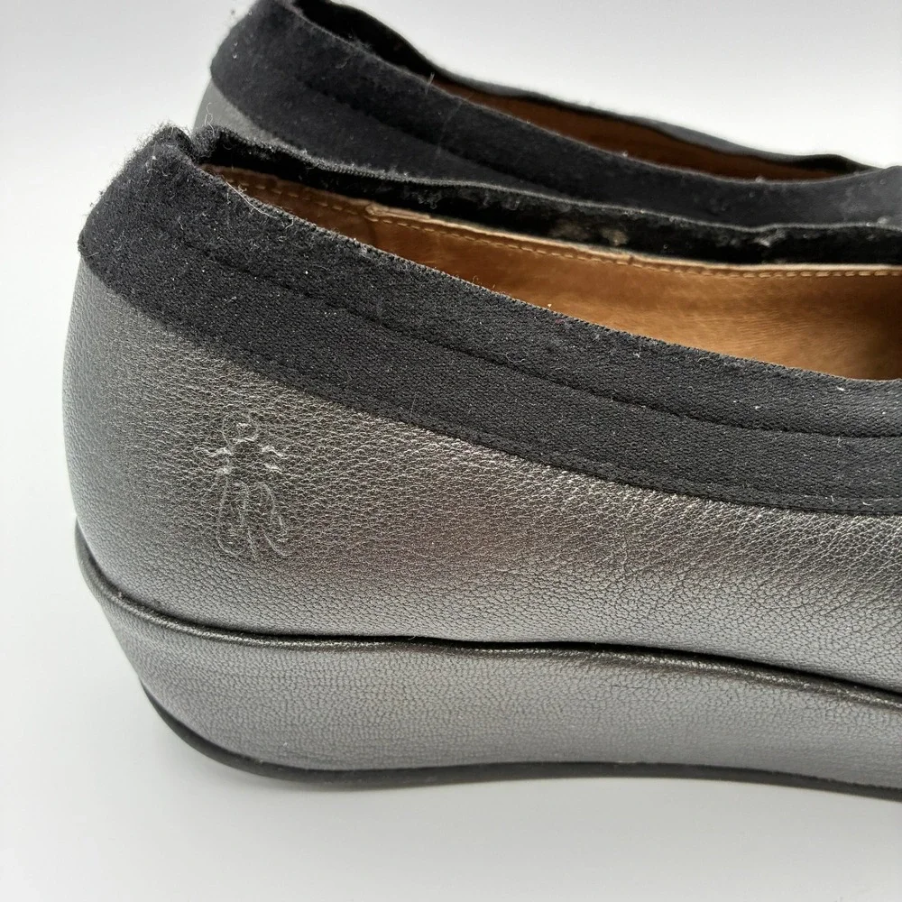 Fly London Bobi Wedge Loafers Womens 41 10 Black Metallic Leather Slip On Shoes